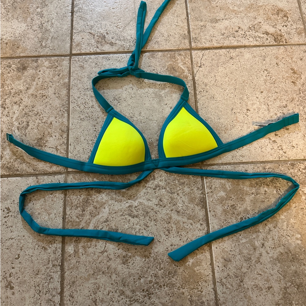 VS Pink Neon color block bikini top